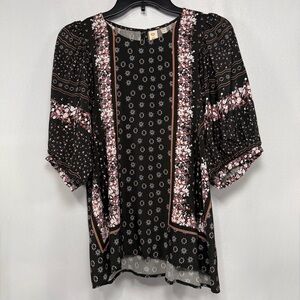 Boho Floral Print DOLAN Left Coast Black Viscose Rayon Blouse Size M Medium
